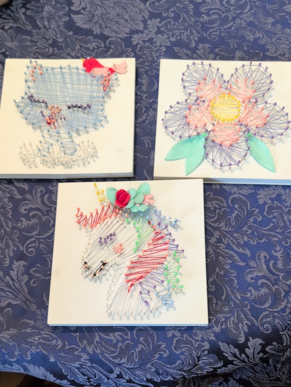 Handcrafted Multicolor String Art Wall Panels - Set of 3